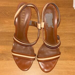 Ralph Lauren Tan and Cream Strappy Sandals